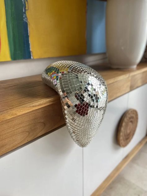 Melted Disco Ball - Latest Home Decor Trend Melted Disco Ball Decor, Dripping Disco Ball, Disco Ball Pillow, Disco Ball Outdoor, Dopamine Room, Melting Disco Ball, Disco Ball Wall, Diy Disco Ball, Disco Ball Decor