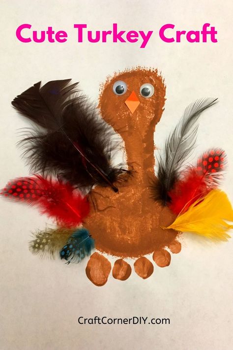 This footprint turkey craft is a Thanksgiving kids craft that I will treasure. Learn how to turn your child's footprint into an adorable turkey picture. Makes a cute Thanksgiving decoration or Thanksgiving card. #Thanksgivingkidscraft #fallkidscraft #turkeykidscraft Footprint Turkey, Thanksgiving Kids Craft, Teacher Decorations, Turkey Handprint Craft, Turkey Crafts Kids, Thanksgiving Crafts For Toddlers, Turkey Handprint, Thanksgiving Crafts Preschool, Easy Thanksgiving Crafts