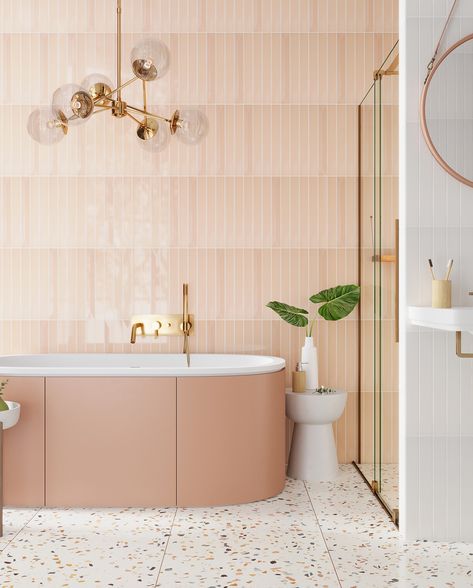 Ready to make a statement? 💕 Introducing Tile Club’s stunning Pink Tiles! Whether you’re loving the soft, matte blush or the glossy finish, these tiles add a touch of bold elegance to any room. Perfect for transforming your kitchen, bathroom, or an accent wall, pink is the new neutral that’s both chic and timeless. Your space deserves that next-level upgrade—go ahead, think pink! 🌸 Pink Accents Kitchen, Pink Shower Tile, Accent Wall Pink, Terrazzo Tile Bathroom, Pink Terrazzo Tile, Tile Accent Wall Bathroom, New Kitchen Backsplash, Blush Bathroom, Pink Tile Bathroom