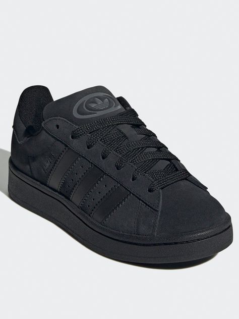 Adidas originals older unisex campus 00s trainers size & fit standard fit available in sizes: 3 - 5.5 older half sizes All Black Campus 00, All Adidas Shoes, Cute School Shoes Black, Black Campus 00s, Black Shoes Outfit Sneakers, Adidas All Black Shoes, Adidas Black Shoes, Adidas Campus Black, Black Adidas Campus