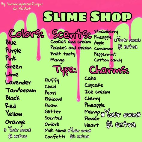 Slime Names Ideas List, Slime Business Name Ideas, Slime Shop Names, Slime Shop Ideas, Slime Business Ideas, Slime Recipe Clear, Slime Types, Different Types Of Slime, Buisness Name Ideas