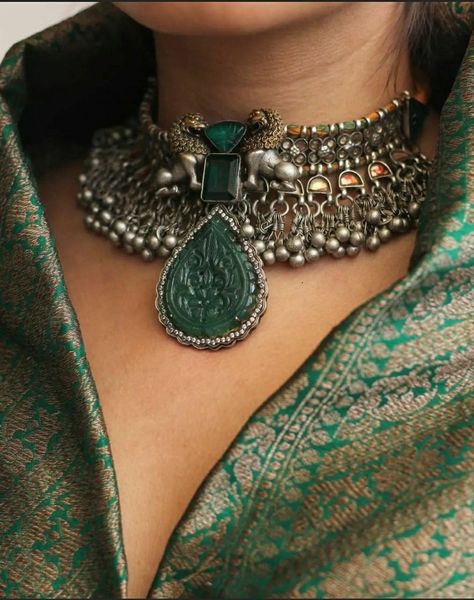 Oxidised Jewellery Bridal Look, Oxodise Jewellery For Navratri, Oxodise Necklace, Oxidised Jewellery Necklaces, Oxodise Jewellery, Aesthetic Jasmine, Antique Silver Jewelry Indian, Aesthetic Indian, Princess Character