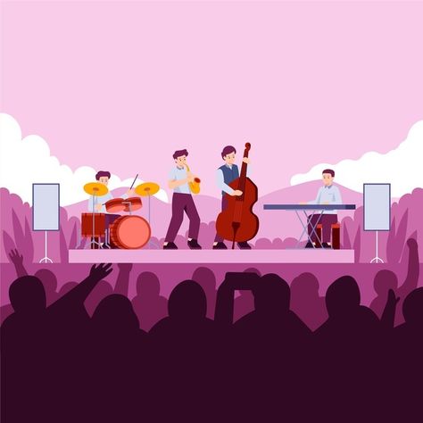 Concert Drawing Illustration, Concert Drawing, Concert Illustration, Drawing Principles, Band Illustration, Festival Drawing, Digital Presentation, Aesthetic Illustrations, Festival Illustration