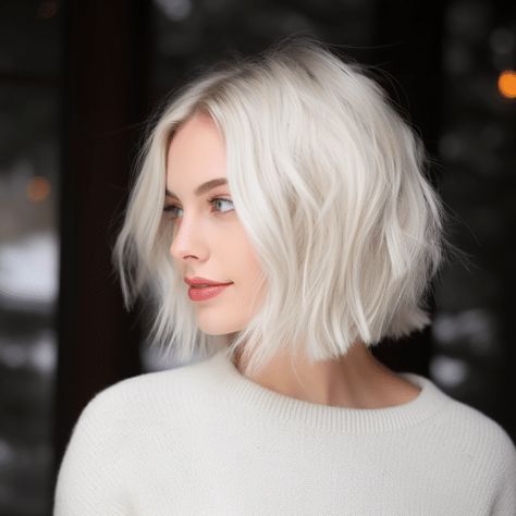 Silver Blonde Bob, White Bob Haircut, Style Short Afro Hair, Platinum Bob Hair, Short White Blonde Hair, Platinum Short Hair, Short Afro Hair, Bob Inspiration, White Blonde Bob