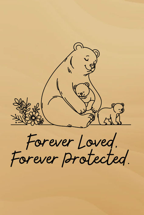 A tender moment frozen in time, illustrating the unbreakable bond between a mother and her precious cubs. A heartwarming scene of a mother bear tenderly embracing her cubs. Mothers day, mom, mommy, mama, mothers day gift, mama bear, best mama, mama gifts Mama Bear Two Cubs Tattoo, Animal Mom Tattoo, Momma Bear Tattoo Cubs, Mom Bear And Cubs Tattoo, Mama Bear Drawing, A Mothers Love For Her Son, Momma Bear Quotes, Mama Bear And Cubs Tattoo, Mama Bear Quotes