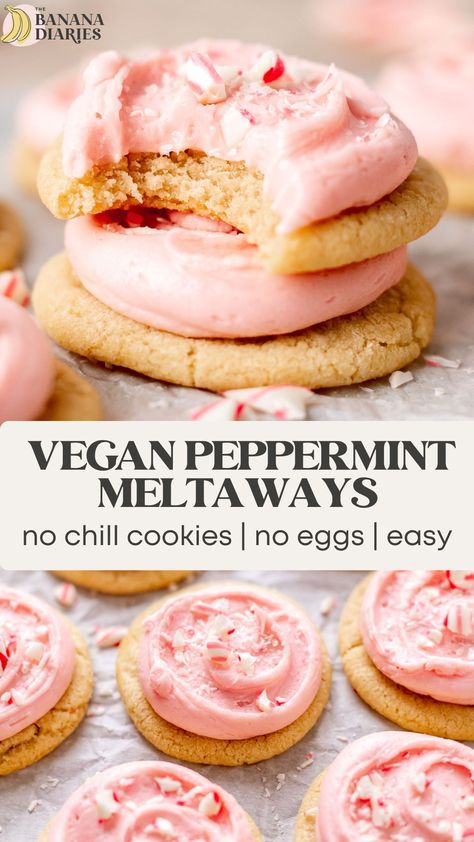 Chill Cookie Dough, Cookie Dough No Eggs, Peppermint Meltaways, Vegan Christmas Cookies Recipes, Peppermint Frosting, Dessert Cocktails, Christmas Cookie Baking, Vegan Christmas Cookies, Peppermint Cream