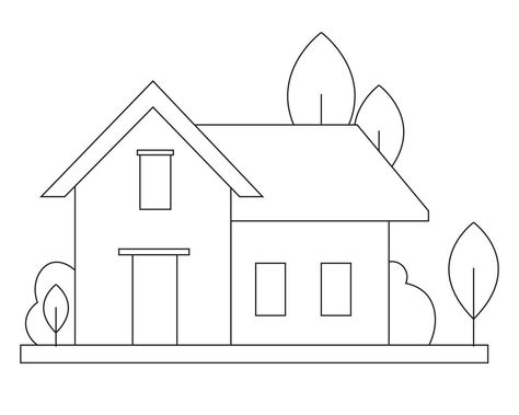 Sketch House Simple, Hut Sketch, Simple House Sketch, Modern House Drawing, Hut Drawing, House Line Art, Simple Modern House, Simple House Drawing, Realistic House