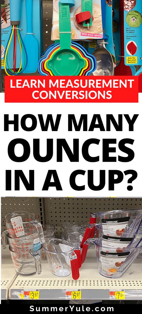 How many cups in 8 fl oz? 8 ounces equals one cup. This is for a volume measurement of liquid ingredients, such as water. Eight ounces can also be a weight measurement for dry ingredients, such as pasta, chocolate chips, or butter. Get the scoop on what does 8 ounces look like for various foods and liquids. The free measurement conversion tables make things easy, no matter what your recipe calls for! #conversions #bakingtips #cookingtips 8 Ounces To Cups, How Many Ounces In A Cup, Oz To Cups Conversion, Ounces To Cups, Cooking Charts, Measurement Conversion, Dry Measuring Cups, Bakers Chocolate, Measurement Conversions