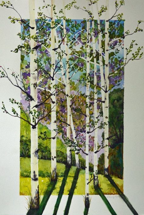 Aspen Trees Painting, Abstract Watercolors, Quaking Aspen, Aspen Tree, Paintings Watercolor, Landscape Watercolor, Abstract Art Painting Diy, Aspen Trees, 수채화 그림