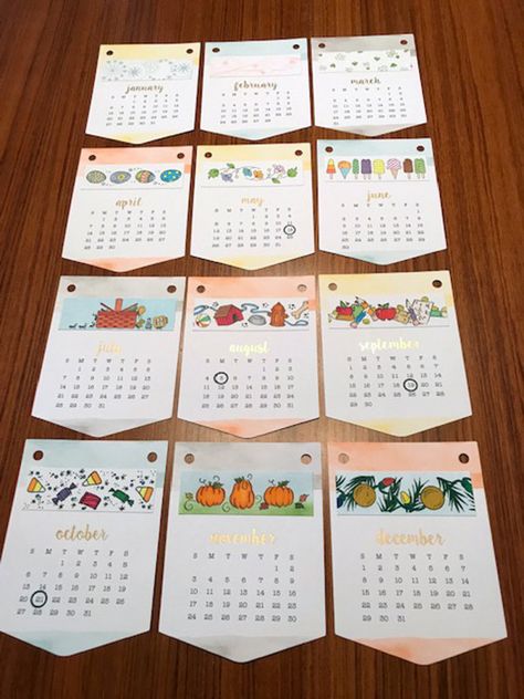 2019 calender Scrapbook Calendar Ideas, Cd Case Crafts, Craft Calendar, Handmade Calendar, Stampin Up Kits, Scrapbook Calendar, Make A Calendar, Post It Note Holders, Calendar Stamps