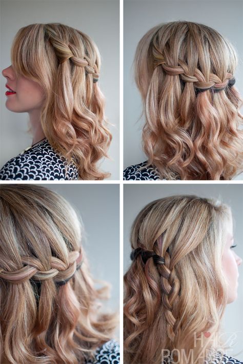 Braids And Curls, Half Braided Hairstyles, Waterfall Hairstyle, Braided Half Updo, Teenage Hairstyles, Half Updo Hairstyles, Hair Romance, Waterfall Braid, Front Hair Styles