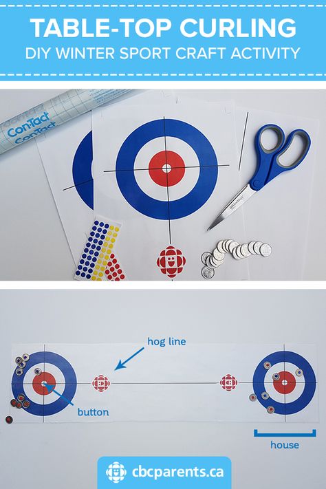 Want to participate in the Olympic Winter Games at home? Make this super fun table-top curling game and hurry hard to fun town! #olympics #winter #diy #crafts #parenting #kids #printable Winter Sports Crafts, Winter Olympics Activities, Office Olympics, Curling Game, Olympic Theme Party, Olympic Games For Kids, Olympic Idea, Games At Home, Olympic Crafts