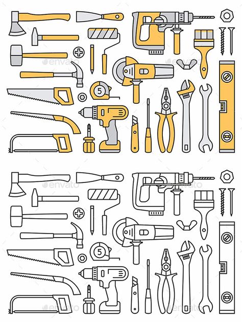 Conference Identity, Handyman Logo, Tools Theme, Tool Logo, Building Tools, Props Art, Affinity Designer, Work Tools, Catalog Design