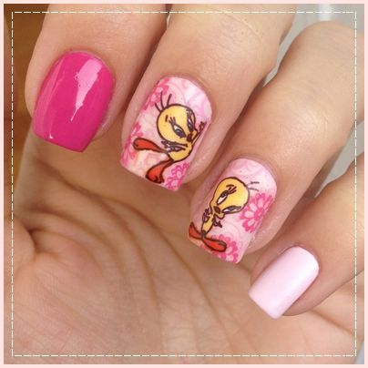 Tweety Bird Nails, Tweety Nails, Bird Nails, Iu Concert, Cartoon Nails, Tweety Bird, Concert Outfits, Valentine's Day Nails, Gel Pens