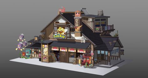 ArtStation - POKEMON video arcade, Cheng.Hc Pokemon Buildings, Pokemon Architecture, Pokemon City Art, Pokemon Terrarium Art, Pokemon Locations, Pokemon Video, Japan Pokemon Center, Pokemon Gif, Pokemon Anime