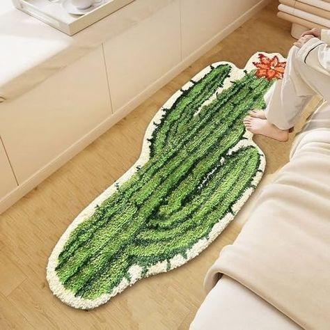 Amazon.com: 1027STUDIO Bath Rug, Bathroom Mat, Non-Slip, Water Absorbent, Soft, Machine Washable, Cute, 20” x 31.5”, Tropical, White, Green, Cactus : Home & Kitchen Cactus Bedroom, Bedroom Runner Rug, Bedroom Runner, Mat For Bedroom, Green Bath Mat, Hypebeast Room, Rich Decor, Bathtub Decor, Bedside Rug