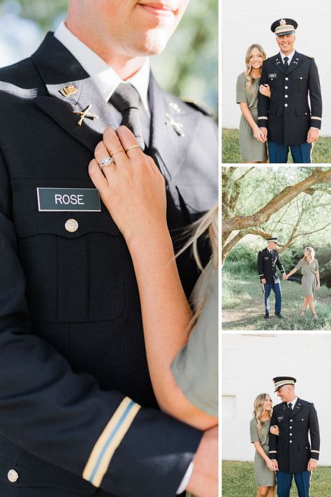 Law Enforcement Family Photos, Military Couple Photoshoot, Military Family Photoshoot, Sailor Photoshoot, Puppy Photo Ideas, Army Engagement Photos, Military Engagement Pictures, Army Photoshoot, Military Family Pictures