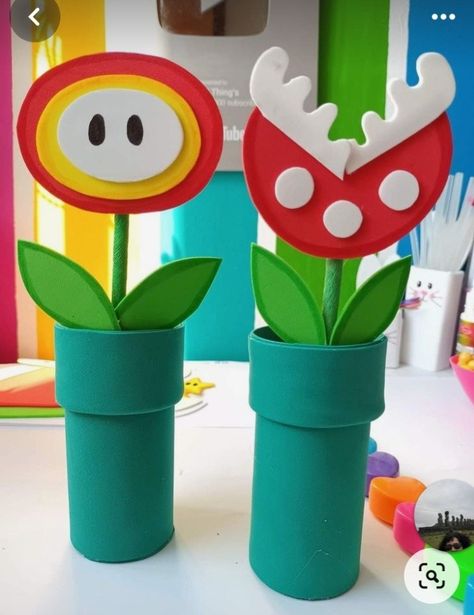 Diy Mario Bros Decorations, Super Mario Decorations Diy, Mario Valentines, Mario Birthday Party Ideas, Mario Pumpkin, Mario Day, Princess Peach Party, Prek Crafts, Super Mario Princess