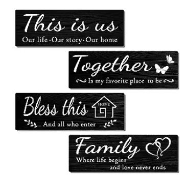 BRING LIFE TO YOUR WALLS: Our wood wall signs will warm any wall of your house and make your family room feel welcoming and cozy. These warm quotes about family and making memories also look great on wood wall art. A warm saying on each art decoration for living room [This is us, our life, our story, our home]; [Together, is my favorite place to be]; [Bless this home, and all who enter]; [family, where life begins and love never ends]. Warm Quotes, Wall Decor Signs, Wooden Living Room, Gifts For Wedding, White Wall Decor, Decor Signs, Hanging Decorations, Rustic Walls, Housewarming Gifts