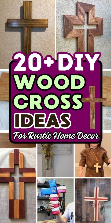 Craft your own wood cross with these easy-to-follow designs, ideal for religious decor or memorial projects. Diy Projects With Scrap Wood, Wood Projects With Scrap Wood, Rustic Wood Ideas, Diy Memorial Cross Ideas, Wood Crucifix Rustic Cross, Diy Wooden Cross For Grave, Diy Wood Cross Memorial, Pallet Wood Cross Diy, Small Wooden Crosses Handmade