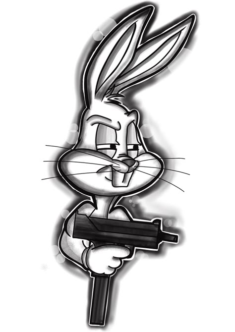 Gangsta Bugs Bunny, Bugs Bunny Tattoo, Cartoon Tattoo Designs, Stitch Toothless, Gangster Drawings, Chest Tattoo Drawings, Cartoon Tattoo Ideas, Animal Sleeve Tattoo, Character Tattoos