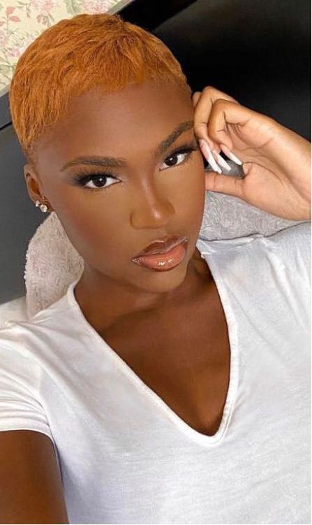 Ginger Bald Black Women, Ginger Fade Haircut Black Women, Hairstyles For Short Relaxed Hair Black, Ginger Short Hair Black Women, Ginger Pixie Haircut, Ginger Pixie Haircut Black Women, Hair Cuts For Black Women, Short Relaxed Hair, Cuddle Pictures