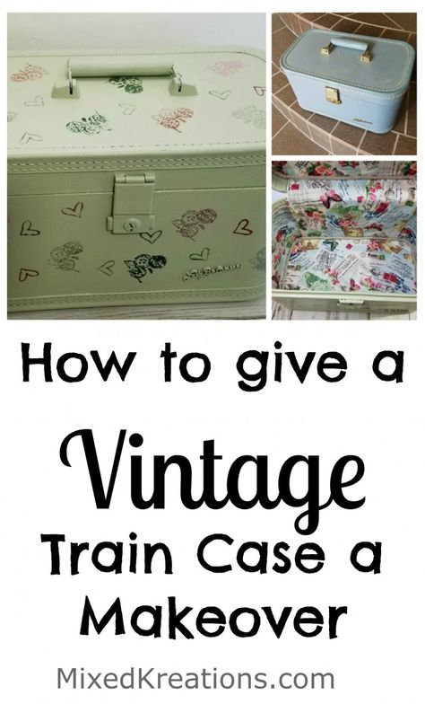 Vintage Train Case Makeover Train Case Makeover, Home Decor Ideas Handmade, Craft Projects To Sell, Suitcase Ideas, Suitcase Table, Suitcase Decor, Old Luggage, Diy Suitcase, Vintage Train Case