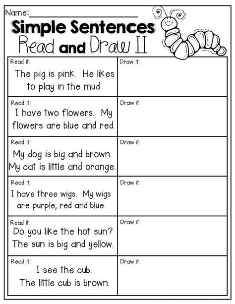 1st Grade English Worksheets - Best Coloring Pages For Kids Ingles Kids, Simple Sentence, Ela Worksheets, First Grade Worksheets, Worksheet For Kids, First Grade Reading, 1st Grade Worksheets, Kindergarten Writing, Comprehension Worksheets