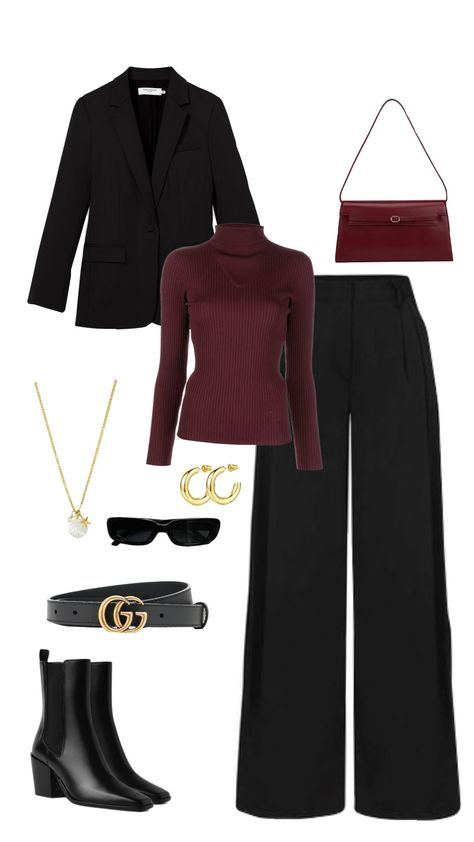 #red #outfit #inspo #fyp #trending #ootd #viral #outfitcheck #fashion #oldmoney #style #classy #ootdinspo Dark Feminine Capsule Wardrobe, Red Style Outfit, Red Classy Outfits, Burgundy Blazer Outfit, Classy School Outfits, Outfits For Nyc, Feminine Capsule Wardrobe, Feminine Aesthetic Outfits, Ootd Classy