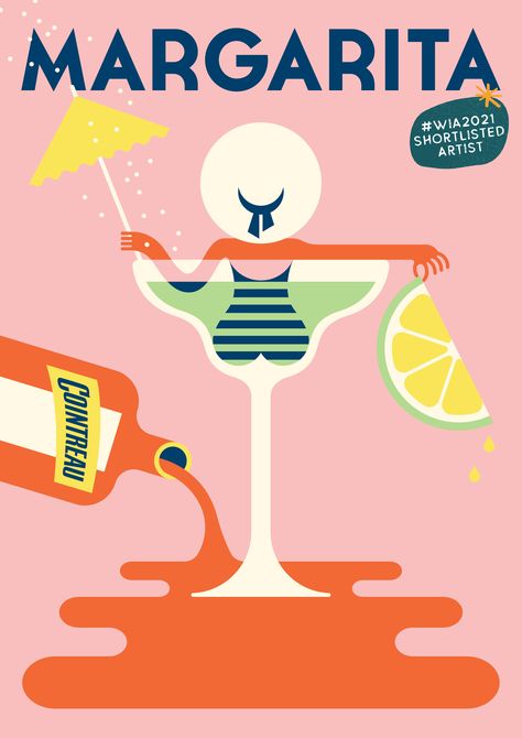 Pink Bungalow, Cocktail Margarita, World Illustration, Cocktail Illustration, Pastel Poster, Cocktail Art, Graphic Design Posters, West Elm, Retro Poster