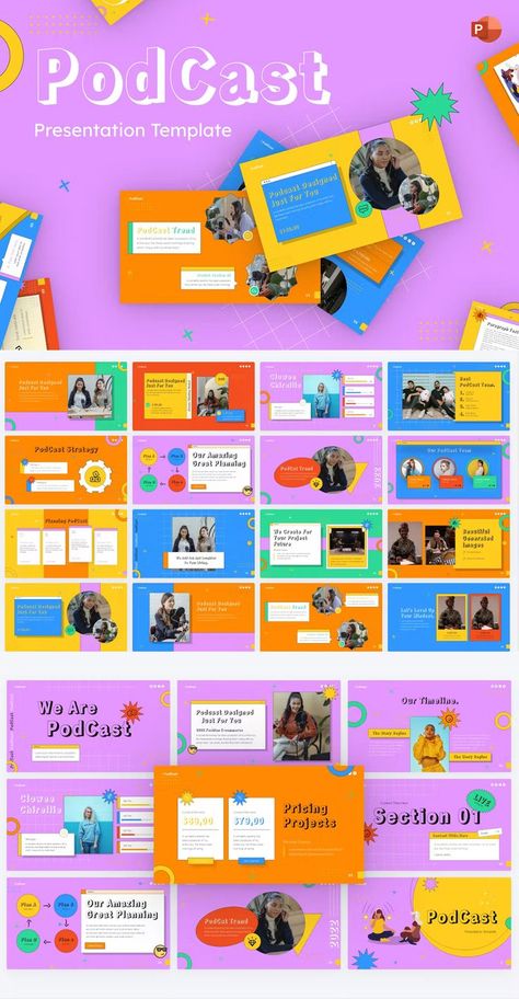 Podcast Creative PowerPoint Presentation Template - 80 Unique Slides Gen Z Presentation Design, Retro Presentation, Fashion Presentation, Creative Powerpoint Presentations, Ppt Template Design, Course Ideas, Company Presentation, Graphic Design Infographic, Design Infographic