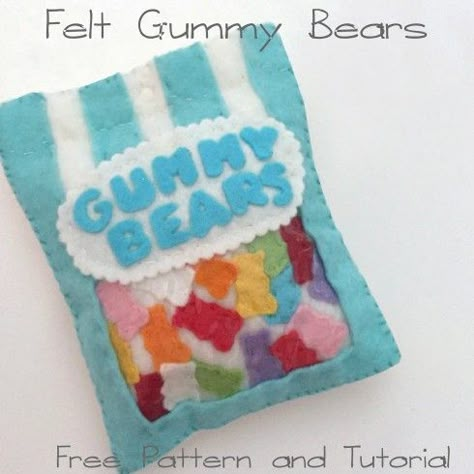 Felt Gummy Bear, Summer Road Trips, Felt Food Diy, Felt Food Patterns, Food Tutorials, Felt Glue, Felt Play Food, Food Patterns, Felt Craft