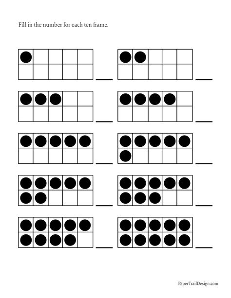 Print this ten frame printable worksheet for free with numbers 1-10 in order for kids to visualize and identify. Ten Frames Kindergarten, Number Sense Worksheets, Ten Frame Activities, Number Sense Kindergarten, Paper Trail Design, Trail Design, 2nd Grade Math Worksheets, Free Kindergarten Worksheets, Numbers Kindergarten