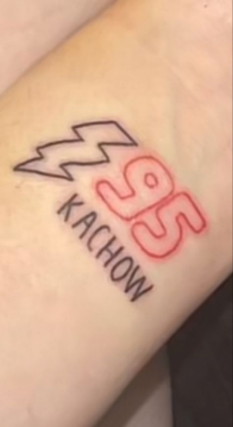 Lightning Mcqueen Bolt Tattoo, Lighting Mcqueen Tattoo Ideas, Cars Movie Tattoo Ideas, Kachow Tattoo Cars, Lighting Mcqueen Tattoos, Lightning Mcqueen Tattoos, Cars Movie Tattoo, Lightning Mcqueen Tattoo Ideas, Kachow Tattoo