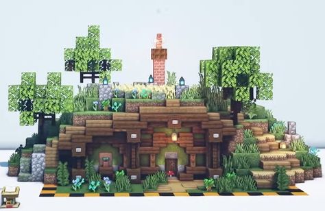 Mincraft Idea Houses Hobbit, Minecraft Bridge Design Cottagecore, Minecraft Tree Stump House, Hobbit Home Minecraft, Minecraft Hobbit Hole, Minecraft Cow, Cottagecore Minecraft, Casa Hobbit, Rumah Minecraft Sederhana