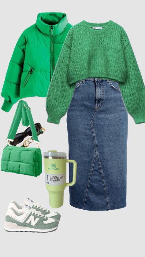 #outfitinspo #beauty #ootd #modestoutfit #casual #greenaesthetic #green #stanley Vmas Red Carpet Outfit, Jean Skirt Outfits Summer, Outfits Middle School, Green Stanley, Classic Outfits For Women, Skirt Outfits Summer, Jean Skirt Outfits, Modest Casual Outfits, Mode Zara