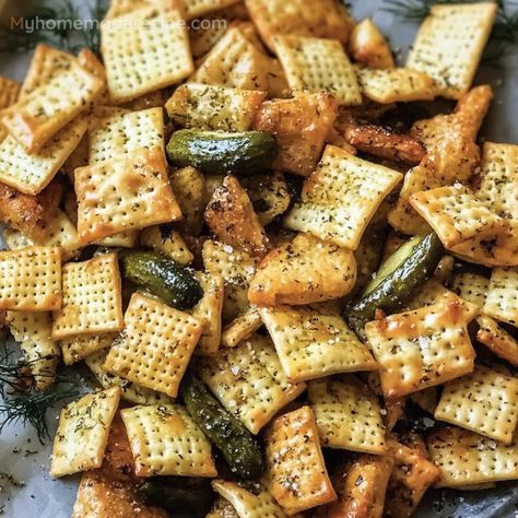 Dill Pickle Chex Mix Recipe – Easy, Tangy, and Crunchy Snack - My Home Made Recipe Dill Pickle Chex Mix Recipe, Pub Mix Recipe Snacks, Dill Pickle Chex Mix Recipes, Pub Mix Recipe, Pub Mix, Chex Mix Recipe, Bagel Chips, Chex Mix Recipes, Barbecue Ribs