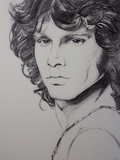 Celebrity Art Drawings, Tupac Art, Pencil Portrait Drawing, Drawing Examples, Rock Artists, Portrait Sketches, Artwork Pictures, Jim Morrison, Creepy Art