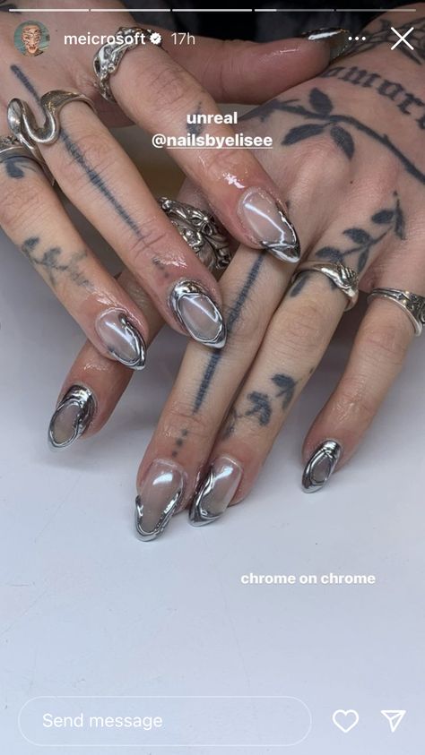 Aura Nails With Silver, Coachella Nails, Nails With Silver, Aura Nails, Wow Nails, Punk Nails, Long Nail Designs, Gel Nails Diy, Work Nails