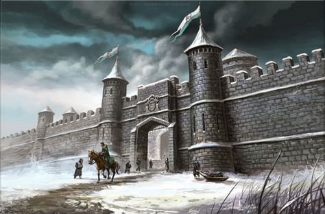 Winterfell - A Wiki of Ice and Fire Winterfell Art, Winterfell Castle, Seven Kingdoms, Game Of Thrones Artwork, Castle Gate, Science Fiction Artwork, Winter City, Asoiaf Art, Long Lake