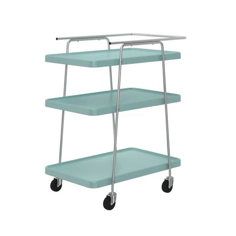 Teal Shelves, Mid Century Modern Bar Cart, Spa Space, Bar Serving Cart, Modern Bar Cart, Rolling Bar Cart, Vintage Bar Carts, Mid Century Bar, Serving Cart