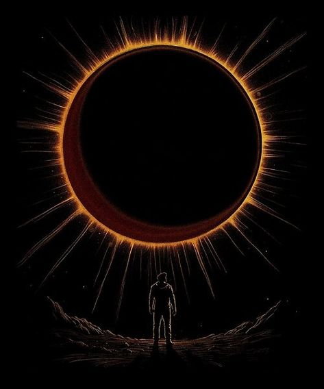 Experience the awe-inspiring moment of a solar eclipse with our captivating artwork. A lone figure watches as fiery orange tones illuminate the sky, rendering this celestial event unforgettable. Lunar Eclipse Illustration, Eclipse Artwork, Eclipse Illustration, Solar Eclipse Art, Eclipse Art, Eclipses Art, Celestial Event, Orange Tones, Nature Artwork