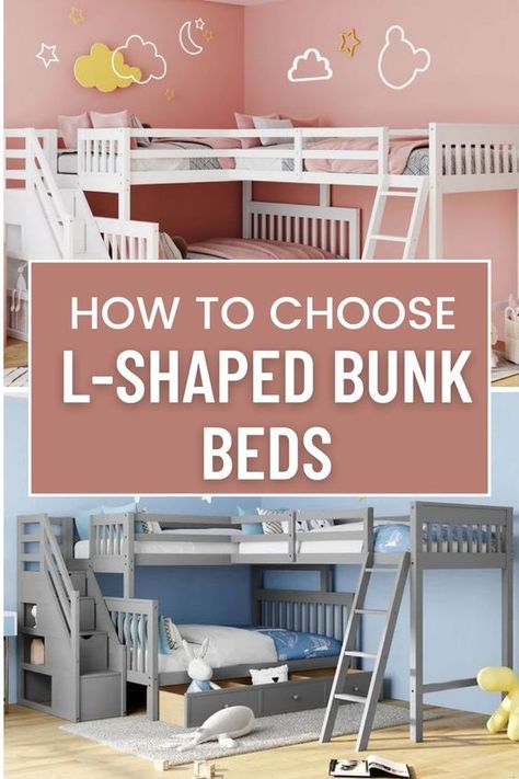 Discover the versatility of L-shaped bunk beds! Explore clever storage solutions, styling tips and benefits for kids and adults. L Shape Bunk Beds, Beds Aesthetic, Bunk Bed Hacks, Bunk Bed Tent, Bunk Beds For Girls Room, Corner Bunk Beds, Kids Room Bunk Beds, L Shaped Bunk Beds, Bunk Bed With Desk