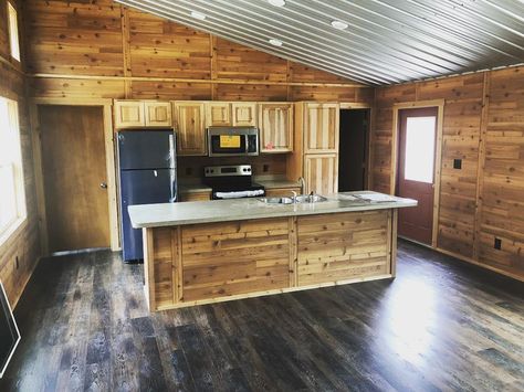 Small Cabin Kitchens, Shed To Home, Tiny Cabin Plans, Kitchen Shed, Barn Apartment, Shed Cabin, Metal Building Home, Cabin Tiny House, Shed Home