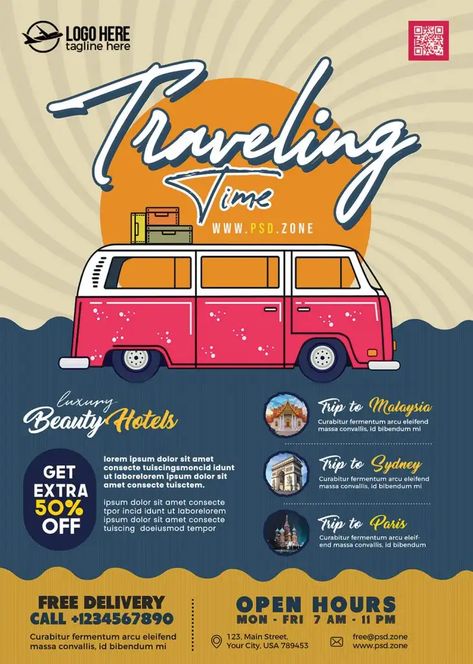 Brosur Design Promotion, Travel Agency Advertisement, Travel Graphic Design, Free Psd Flyer Templates, Travel 2024, Flyers Design, Advertisement Template, Free Psd Flyer, Travel Poster Design