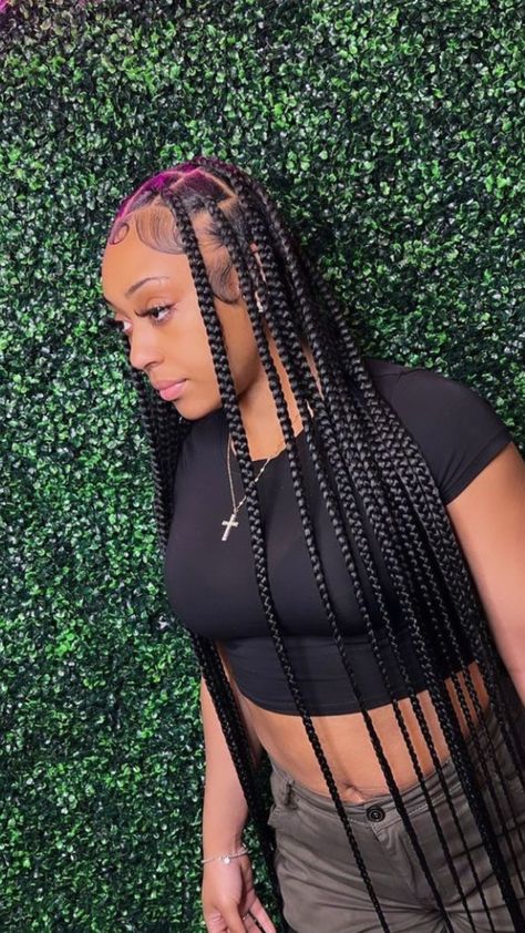 Big Plaits Box Braids, Braids Real Hair, Cutesy Hairstyles, Bob Cut Hairstyles, Low Bald Fade, Medium Knotless Braids, Long Cornrows, Braids Dreads, Large Knotless