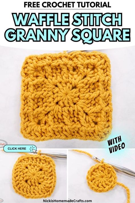 Solid Granny Square Pattern, Unique Crochet Projects, Granny Square Crochet Tutorial, Crochet Patterns Afghans, Square Crochet Tutorial, Granny Square Stitch, Crochet Lily, Crochet A Granny Square, Crochet Waffle