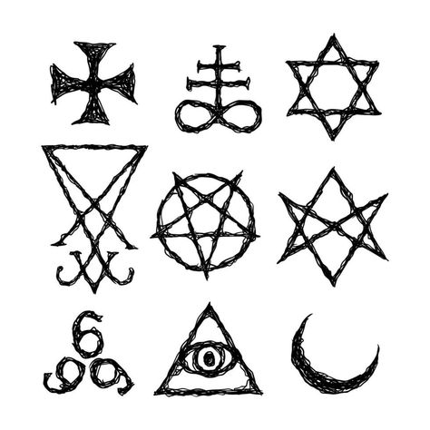 Satanic Symbols, Medieval Occultism, Magic Stamps, Sigils, Keys, Mystical Symbols Knots, Devil's Cross. Sigil Lucifer Baphomet vector Satanic Sigils Symbols, Demonic Sigils Symbols, Demon Symbols Tattoo, Vampire Coffin Art, Occult Symbols And Meanings, Quintessence Symbol, Glamour Sigils, Baphomet Hand Sign, Wiccan Symbols Art