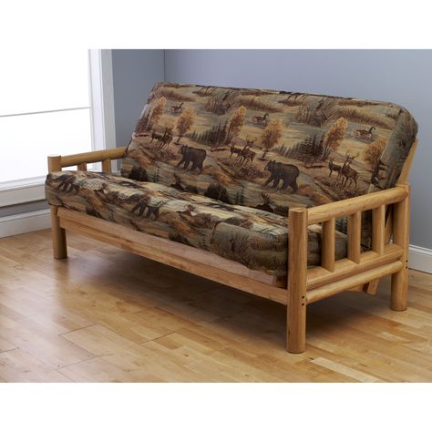 Copper Grove Yellowstone Natural Full-size Futon Frame and Mattress Set (Wildlife Harvest), Brown Futon Diy, Wooden Futon, Full Size Futon, Futon Decor, Futon Bedroom, Log Cabin Furniture, Modern Futon, Furnitur Ruang Keluarga, Cabin Furniture