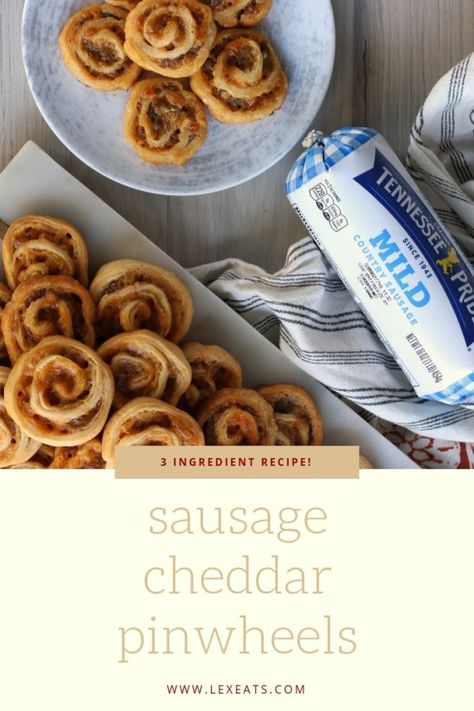 Sausage Cheddar Pinwheels, an easy three ingredient recipe your family will love! Made with Odom's Tennessee Pride Country Sausage, available at your local Walmart. Get the recipe at lexeats.com. #CookingWithOdoms #Ad Breakfast Pinwheels, Sausage Pinwheels, Country Sausage, Three Ingredient Recipes, Cheese Pinwheels, Pinwheel Appetizers, Pinwheel Recipes, 3 Ingredient Recipes, Entertaining Recipes